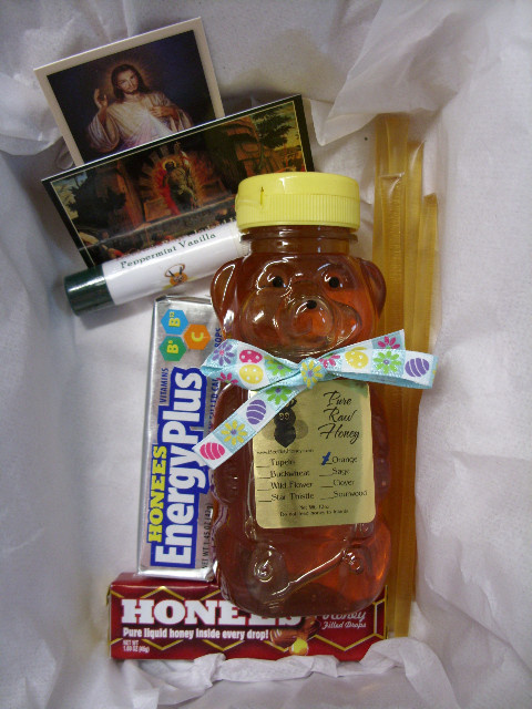 Easter Gift Pack #1: 1 Honey Bear+1 Lip Balm+5 HoneyStix+2Pks Italian Honey Candy